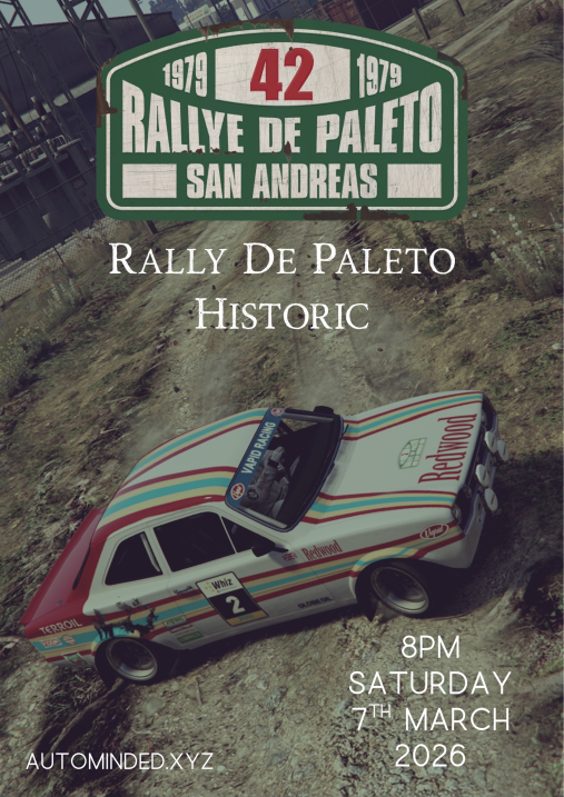 Poster for the Rally De Paleto Historic and Car Meet